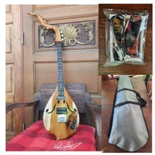 Phin Golden Teak Mandolin Head Serpent Folk Traditional Thai Laos Musical Electr