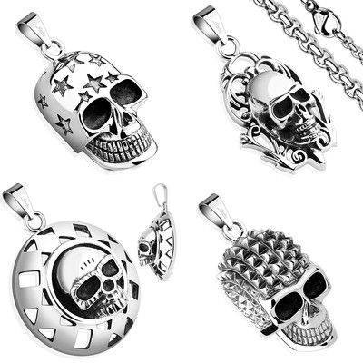 BlackAmazement Totenkopf Halskette Edelstahl - Pirat Schädel Anhänger Silber Für Herren