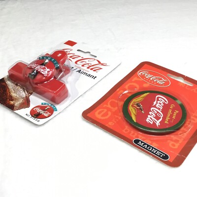 1995 Vintage Coca Cola Chip Clip + 2003 Round Refrigerator Magnet