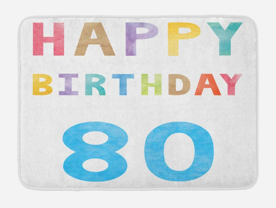 80th Birthday Plush Non-Slip Bath Mat 29.5x17.5 Inch Soft Bathroom Decor