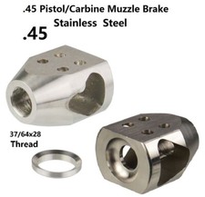 37/64x28 TPI Short Tanker Compitetion Muzzle Brake, Stainless Steel For .45