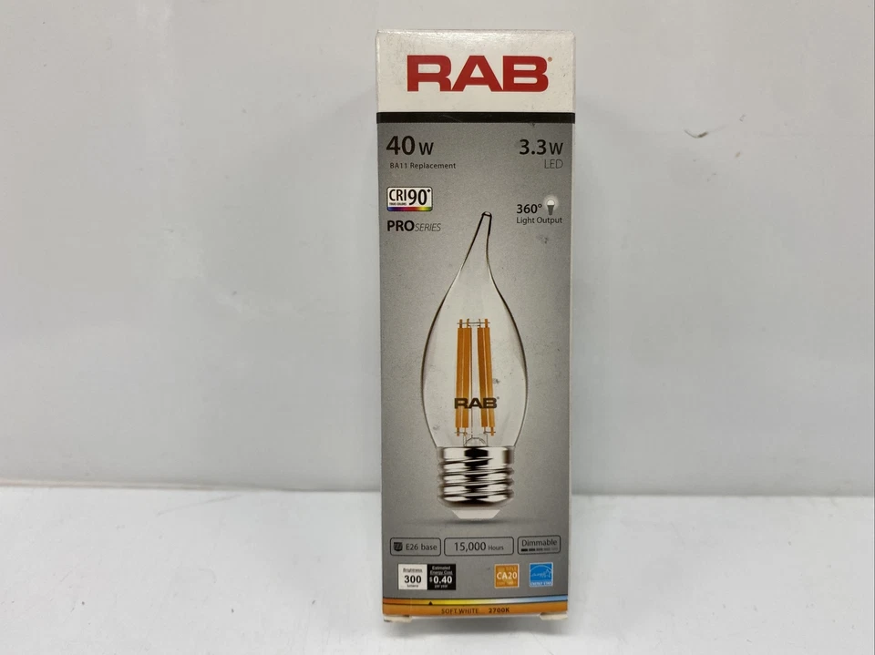 (A) RAB BA11-3-E26-927-F-C 3W LED Bulb BA11 2700K 300Lm 120V Clear 90CRI⭐️ - Image 2 of 3