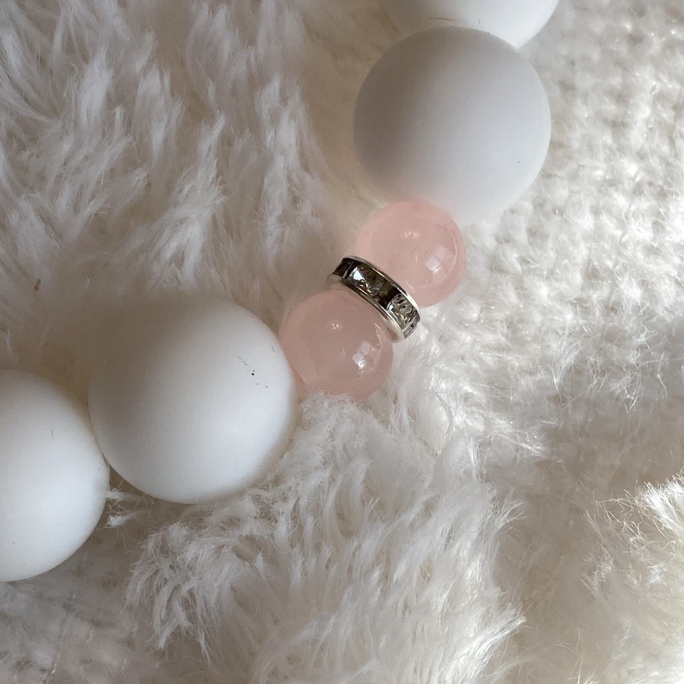 New Pearl Beaded Dog Necklace Collar w Pink Glass Beads Silver Diamond Spacers - Image 2 of 4