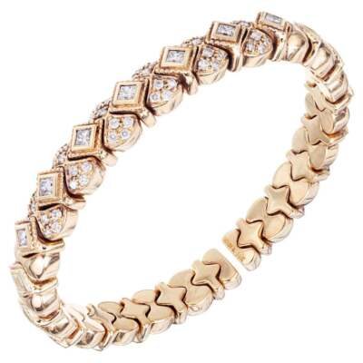 Vintage Sonia B Galerie De Bijoux 1.54ct 14k Gold Diamond Flex Bracelet