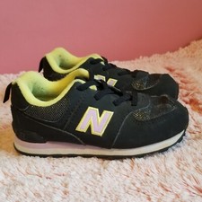 New Balance 574 Youth size 9 neon Green Black Glitter, High Arch Inserts Added