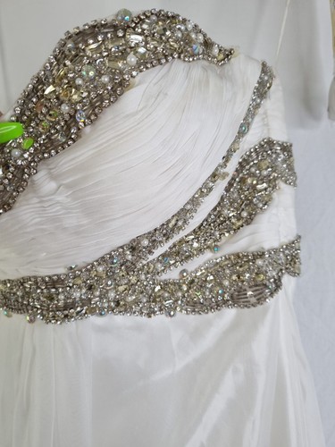 Imoda Ivory Chiffon Sweetheart Ruched Crystal Diamante Bead Wedding Dress Sz 12 - Picture 4 of 12