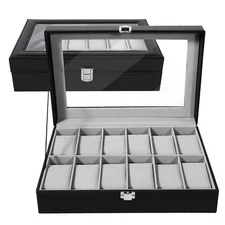 12-Slot Watch Box W/Glass Window ,PU Leather Jewelry Storage display Box -Gift