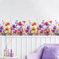 Watercolor Flower Wall Corner Stickers Floral Garden Baseboard Skirting Line