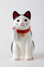 Japanese Hand Painted Lucky Cat SETO ware Maneki Neko 10cm White  Black Ceramic