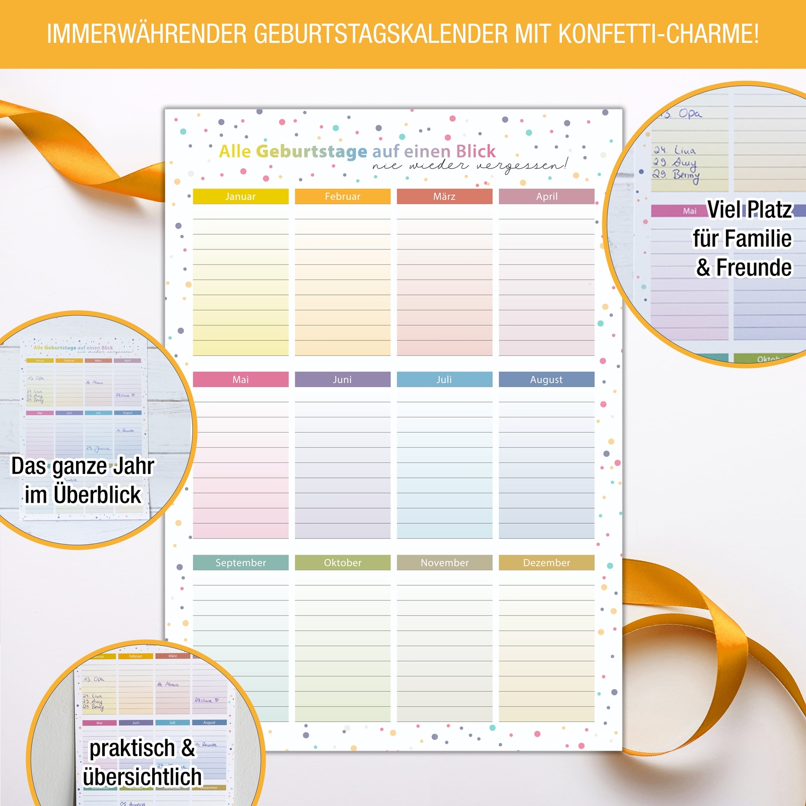 Geburtstagskalender immerwährend 2er Set A4 Dauerkalender