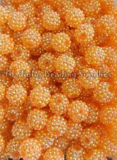10 Pcs 16mm Clear Orange, Rhinestone Acrylic Beads, Bubblegum Beads, Loose Bead
