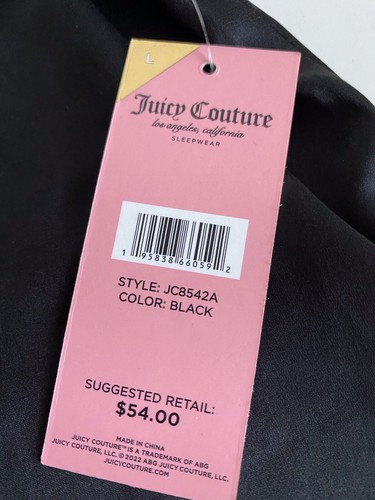 Juicy Couture Pj Set Women’s Sz L Rhinestones Studded Logo In Back Satin Black - Picture 4 of 13