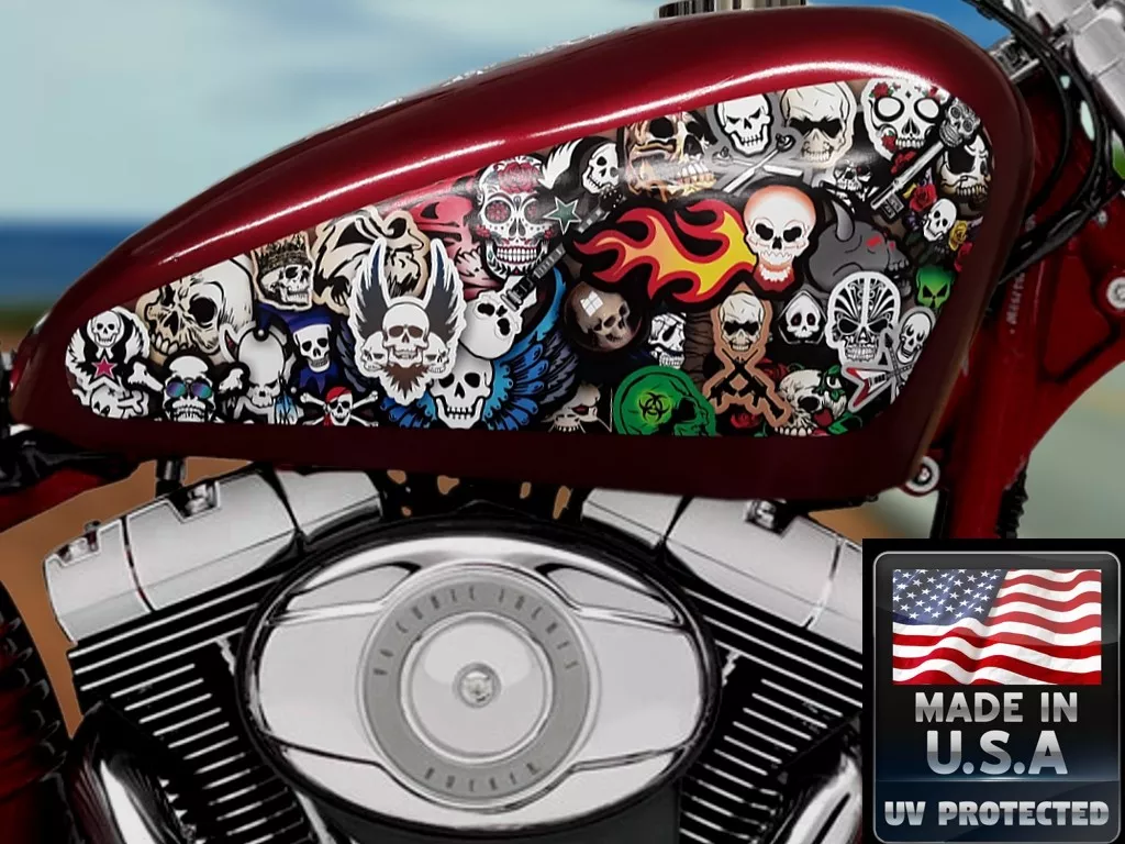 Rat bike skulls 3pc Tank Panel decal set for Harley Sportster