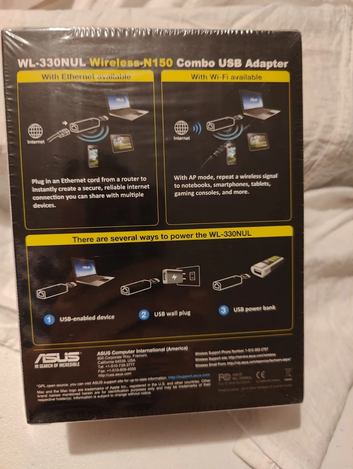 ASUS Wireless-N150 USB Adapter WL-330NUL Ethernet + Power 110–240V - Image 2 of 4