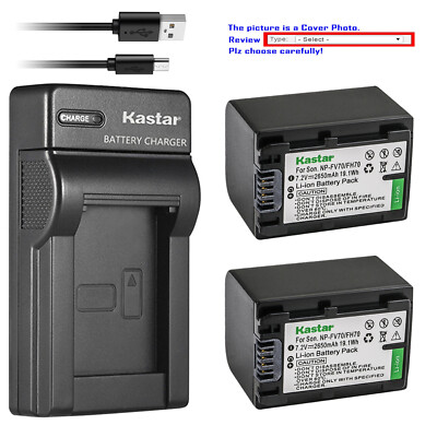 Kastar Battery Slim Charger for Sony NP-FH70 & Sony HDR-SR200 HDR-SR220 HDR-SR30