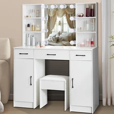 Large Makeup Vanity Table Set with 10 LED Mirror Dressing Table And 3 Drawers US