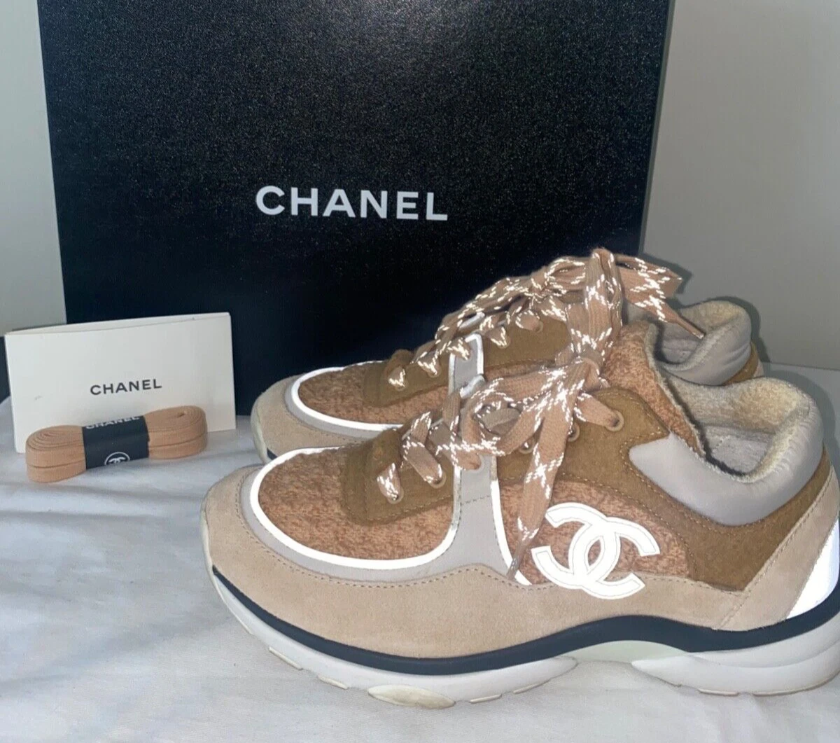 LIGHT ORANGE AND ECRU TWEED SUEDE CALFSKIN WOMENS CC SNEAKERS 41 main image 1