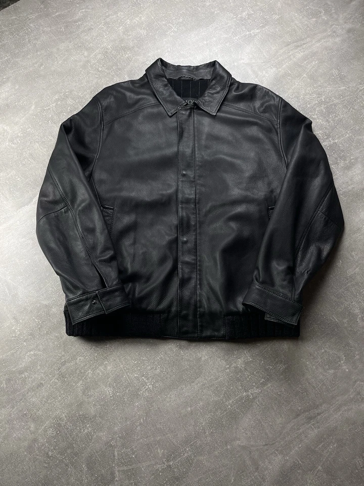 Gimo's Luxury Black Cashmere Lining Leather Bomber Jacket Size 58 Made In Italy - Image 2 of 4