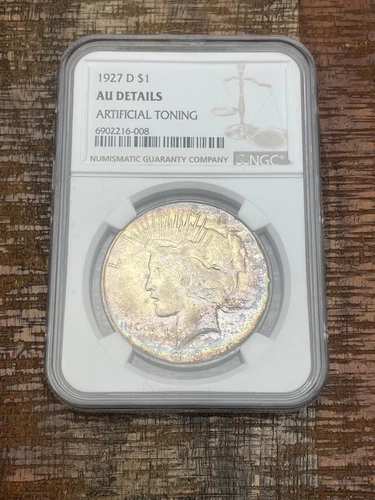 1927 D $1 US Silver Peace Dollar ~ NGC AU Details ~ Artificial Toning ~ Beautifu
