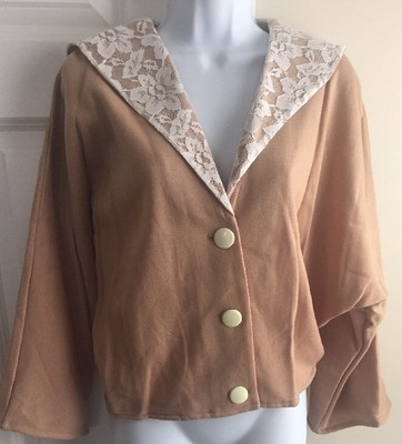 Honey Collection Women's Lightweight Short Camel Jacket with Lace Collar Size M