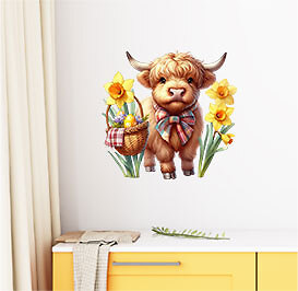 Farbe Ostern Hochland Kuh Blumen Wandbild Schlafzimmer Vinyl Aufkleber Abziehbild 6 Größen - Bild 5 von 7