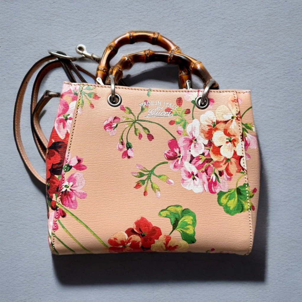 Mini sac cabas en bambou Gucci Blooms