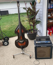 4-String Electric Upright Bass Sunburst Brown/Black Finish w/ Stand