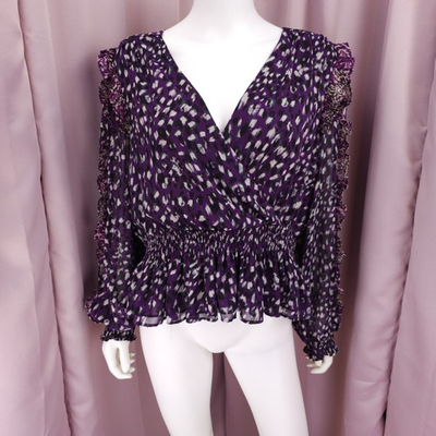 #ad #ad Express Women#x27;s Animal Print Long Sleeve Faux Wrap V Neck Blouse Top Large $20.00