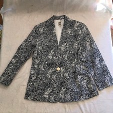 NEW Anne Klein Blazer Women Size S Navy White Paisley Print Single Button Jacket