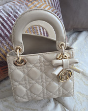 Women’s Beige Quilted Leather Small Top Handle Bag Flap, Gold, Chain Strap