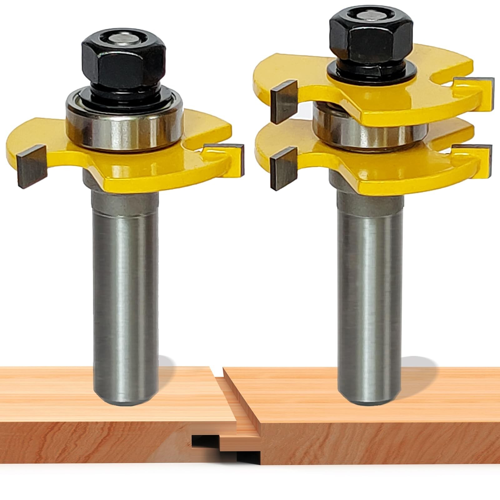2 PCS Tongue and Groove Router Bit Set 1/2 Shank, 3Tooth Adjustable T-Shaped ...