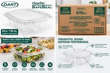 Dart CH24DEF 24oz Clear Hinged Containers Tamper-Evident Flat Lid 200 Count