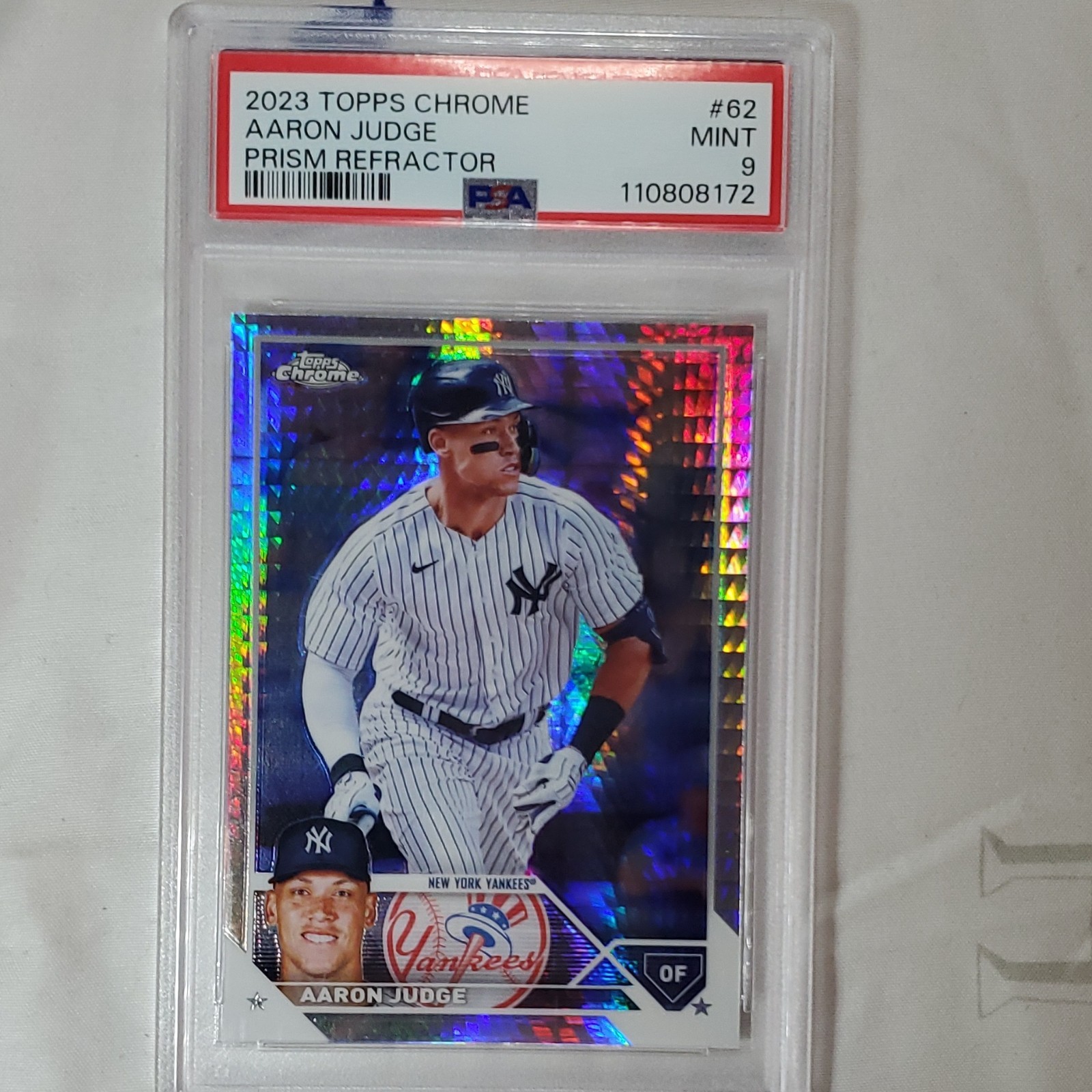 2023 Topps Chrome Aaron Judge New York Yankees #62 Prism Refractor PSA 9