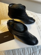Karen Millen  Peep Toe Stiletto Black Leather Ankle Boots Size 4 37 So Soft