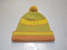 Burton Snowboard Green Brown Pom Pom Knit Winter Beanie Hat Adult One Size