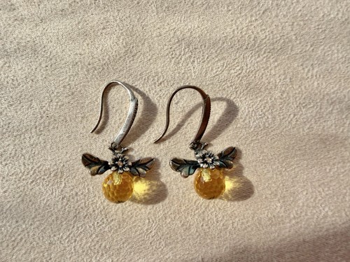 Spanish Designer Sterling Silver Bee Earrings Citrine Zircon Style