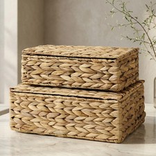 Decorative Storage Boxes with Lids - Set of 2 Beautiful Wicker Organizer Bins...