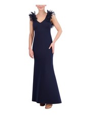 ELIZA J Womens Navy Fitted Tulle Trim Lined Sleeveless Full-Length Gown Dress 2