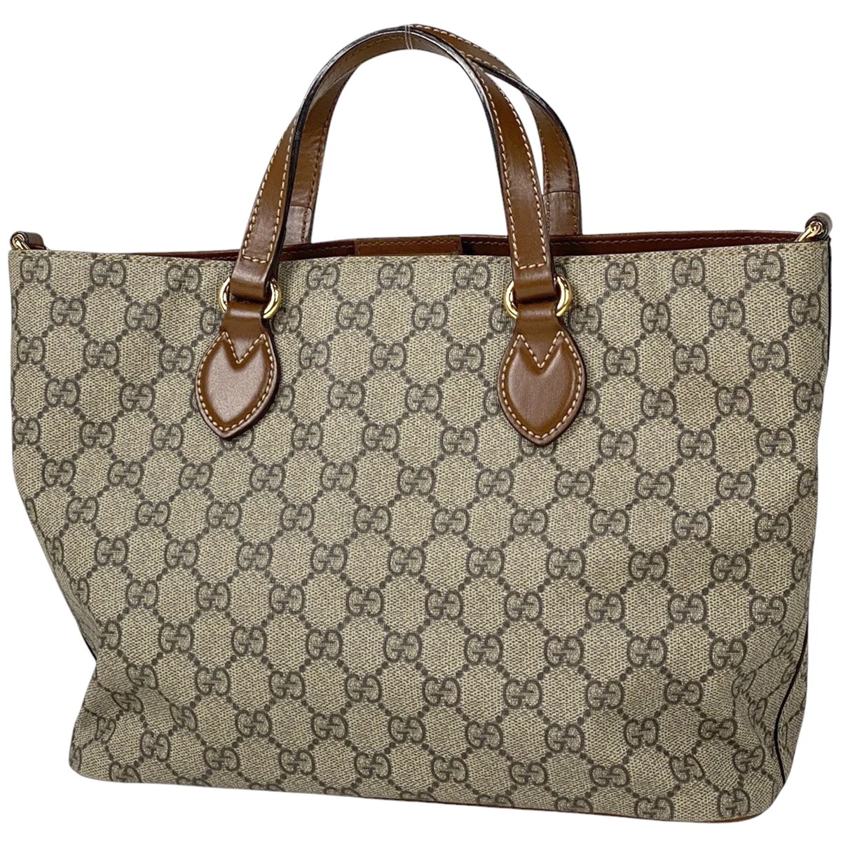GUCCI GG Modello Tote Bag 2WAY Borsa a Tracolla Tote Bag Tela Rivestita Beige Bro...