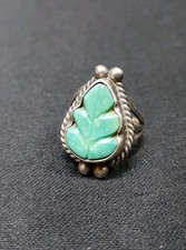 VTG Signed MM Native American Sterling  Turquoise Ring LEAF Sz 6.5 Southwestern