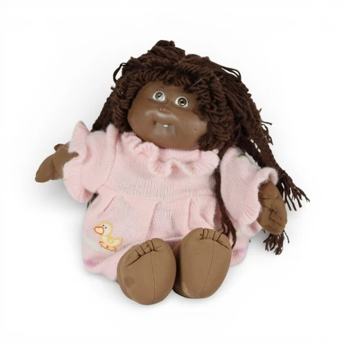 Vintage Cabbage Patch Kids Doll Brown Yarn Hair Pink Dress Plush 16"