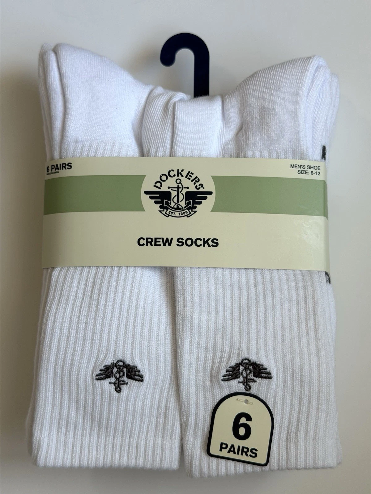 DOCKERS MEN'S SOCKS CUSHIONED CREW SOCKS 6 PAIRS SIZE 6-12 PICK White