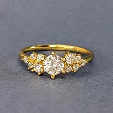 2Ct Round Cut Lab Created Diamond Engagement Cluster Ring 14K Yellow Gold Plated