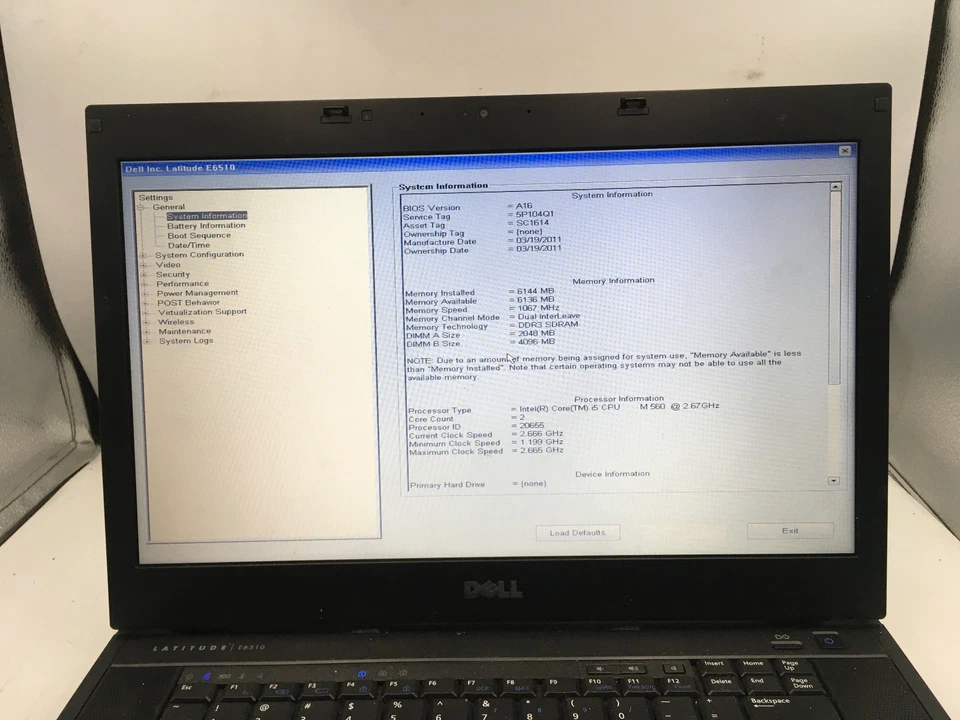 DELL LATITUDE E6510 - BOOTS TO BIOS - INTEL I5 M560 - 6GB RAM - 15" - READ - BB! - Image 2 of 4
