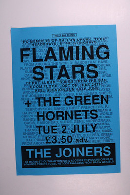 Flaming Stars + The Grün Hornets Flyer Orig The Schreiner Arme Southampton 1990s