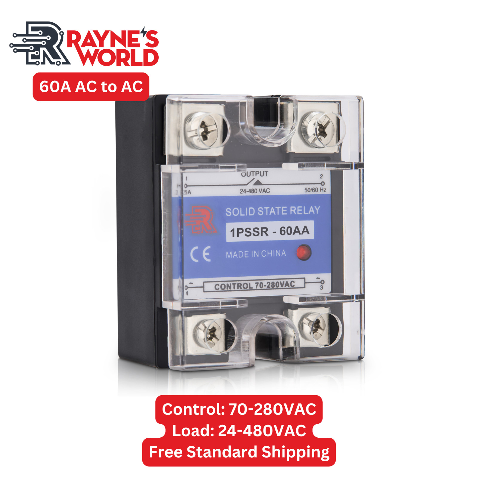 60 Amp AA Solid State Relay SSR - AC to AC - 70-280VAC Control - 24-480VAC Load