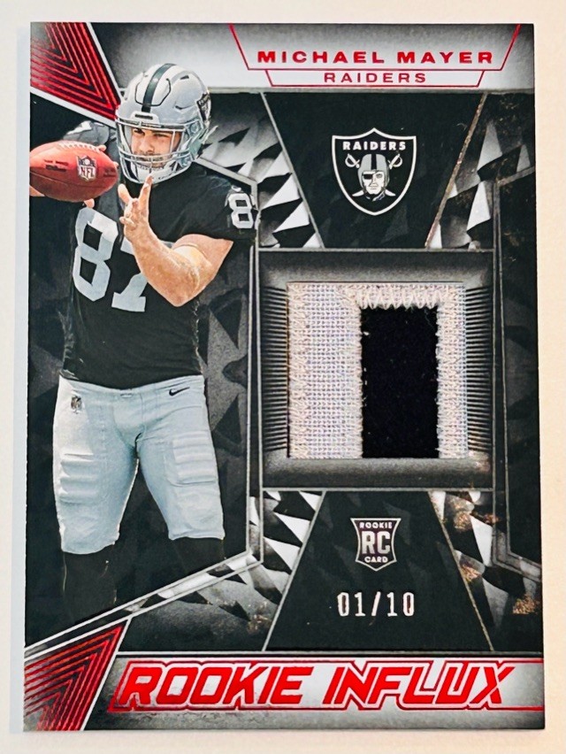 Michael Mayer 2023 Black Rookie Influx Memorabilia Ruby RC PATFCH 01/10 Raiders