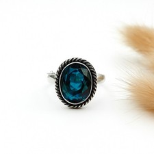 London Blue Topaz 925 Sterling Silver Ring Oxidized Vintage Handmade Jewelry