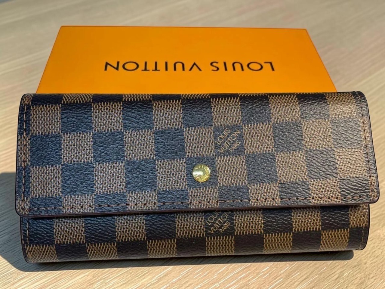LOUIS VUITTON Damier Ebene Portefeuille Sarah Long Wallet S#54798