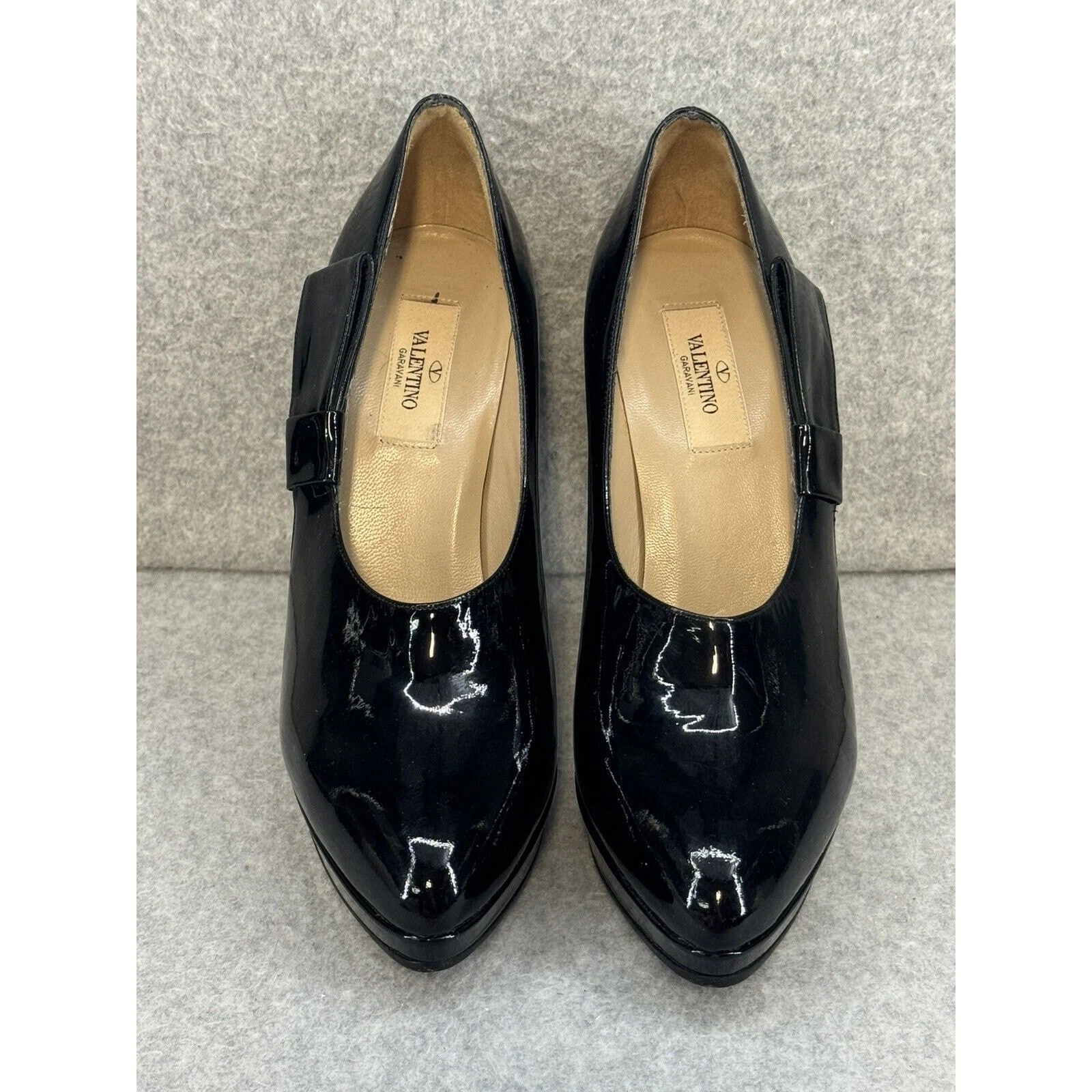 Valentino decolte platform tacco alto nero vernice pelle US taglia 8